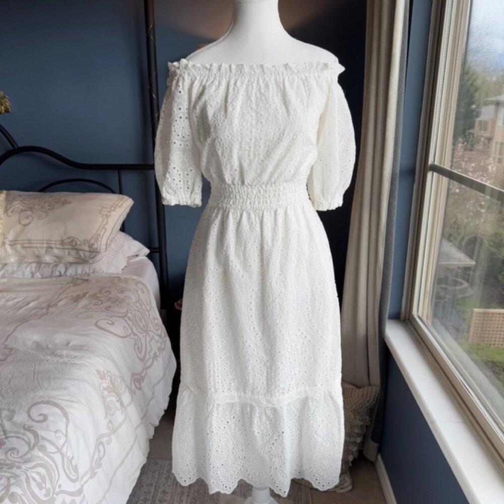 Betsey Johnson White Eyelet Midi Dress NWT